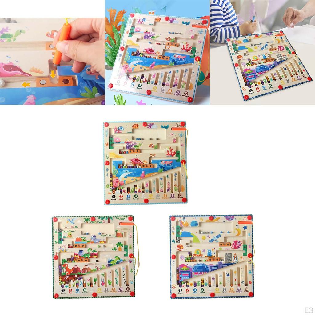 Wooden Magnetics Beads Board Puzzle for Ages 35 Birthday Gift Preschool Toy marine