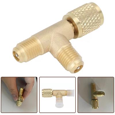 1pc Car Quick Coupler Tee Adapter Valve Core 1/4in SAE For R22 R12 R134 Brass Air-Conditioning Quick-Connector T-shaped Adapter