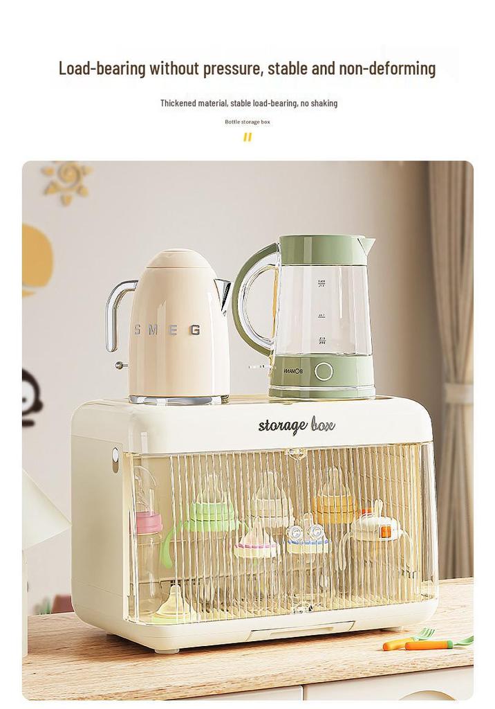 Folding Cabinet: Dustproof Baby Bottle & Weaning Food Storage with Draining Tableware Toolbox Shelf