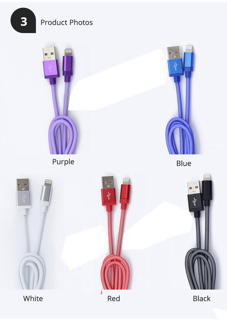 Braided Lighting Black Usb Charge Cable Sync Cord For Ios Iphone
