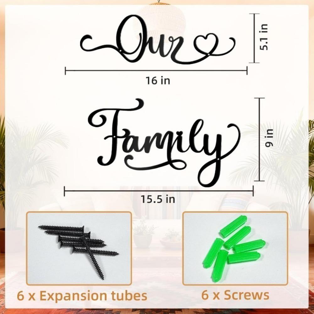 Black Metal Family Sign Wall Art Rustic Home Decor for Living Room Bedroom Hanging