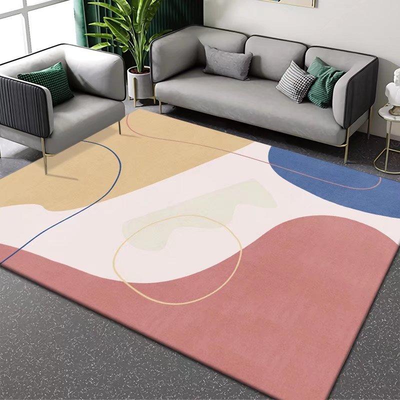 Modern Geometric Abstract Area Rug with Multicolor Shapes Lines Pattern Carpet for Living Room Contemporary Home Decor