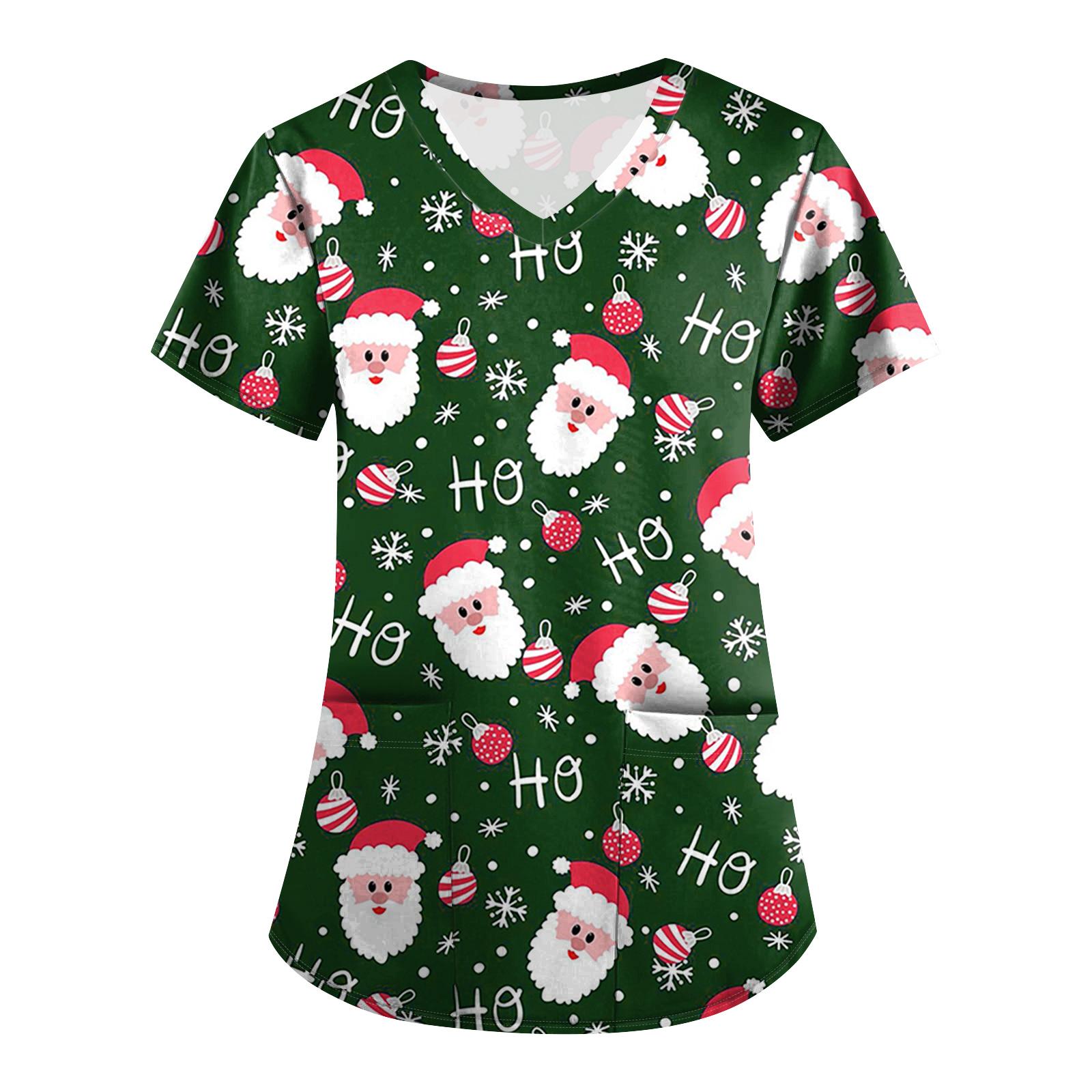 

Большой размер Принтованный скраб Рабочая униформа Топы для женских V-образный вырез с запахом Принт Короткий рукав Веселые футболки Рабочая одежда Футболка с карманами S