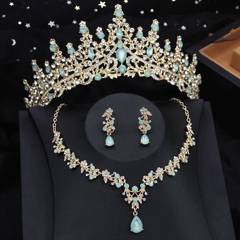 Bridai Crown Jewelry Sets for Women 3 Pcs Tiaras with Necklace Earrings Set Wedding Dress Prom Costume Accessory
