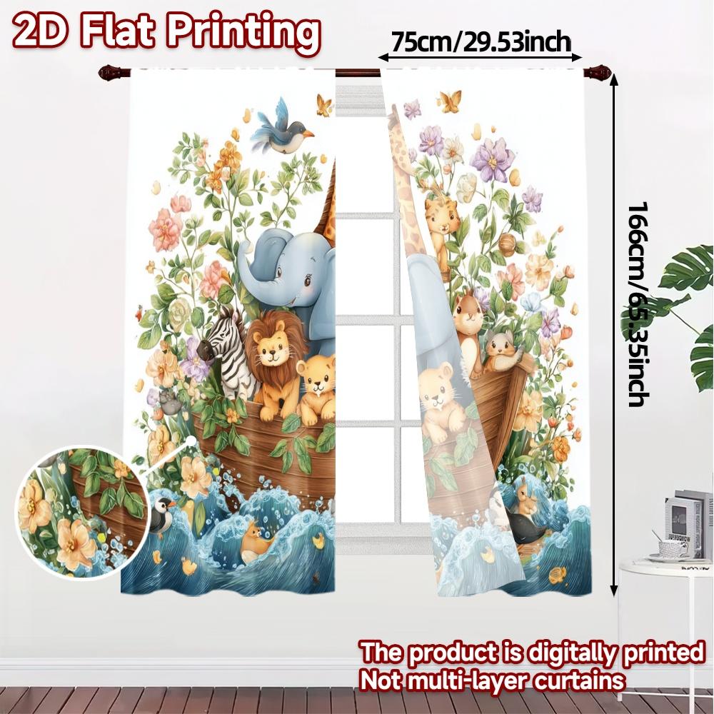 2pcs   2D FLAT PRINTING Curtains (Without Rod) AnimalArk Popular Curtains&Drapes Versatile Durable Polyester Curtains Room Decor