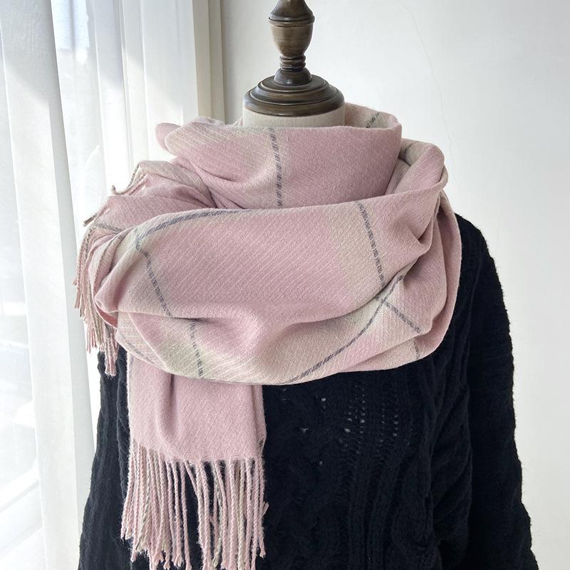 Checkered Scarf For Women, Autumn And Winter New Style, Imitation Cashmere Tassel Shawl, Couple Warm Scarf