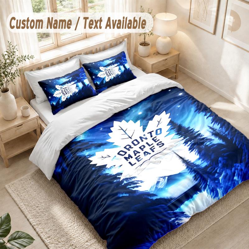 Toronto Maple Leafs Bedding Set, 1 Duvet Cover & 2 Pillowcases Soft Comfortable Bedroom Home Textile Decor