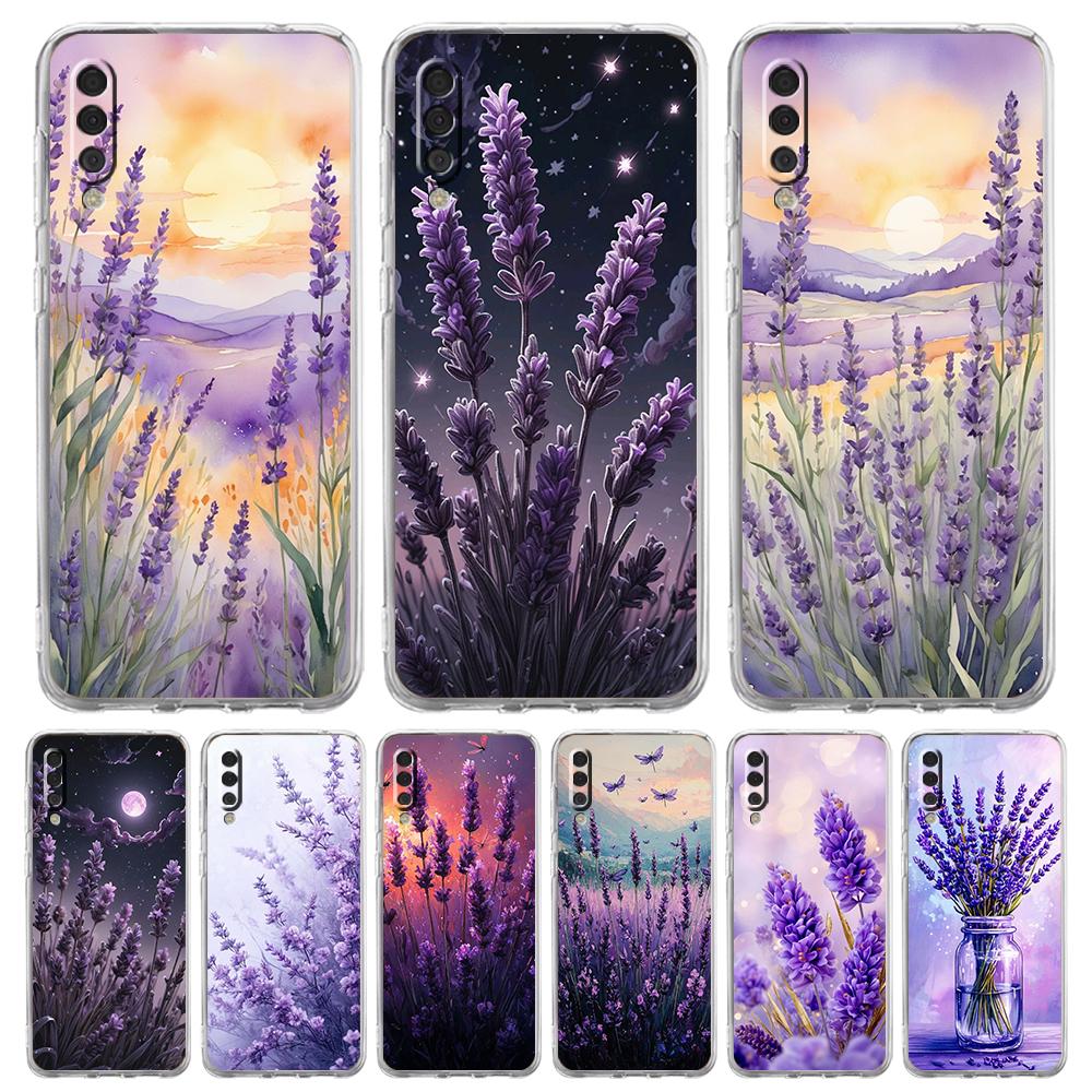 Transparent Phone Case for Samsung Galaxy A16 A14 A12 A22 A24 A42 A02 A03S A06 A20 A30 A40 Soft TPU Cover Lavender Pattern Capas