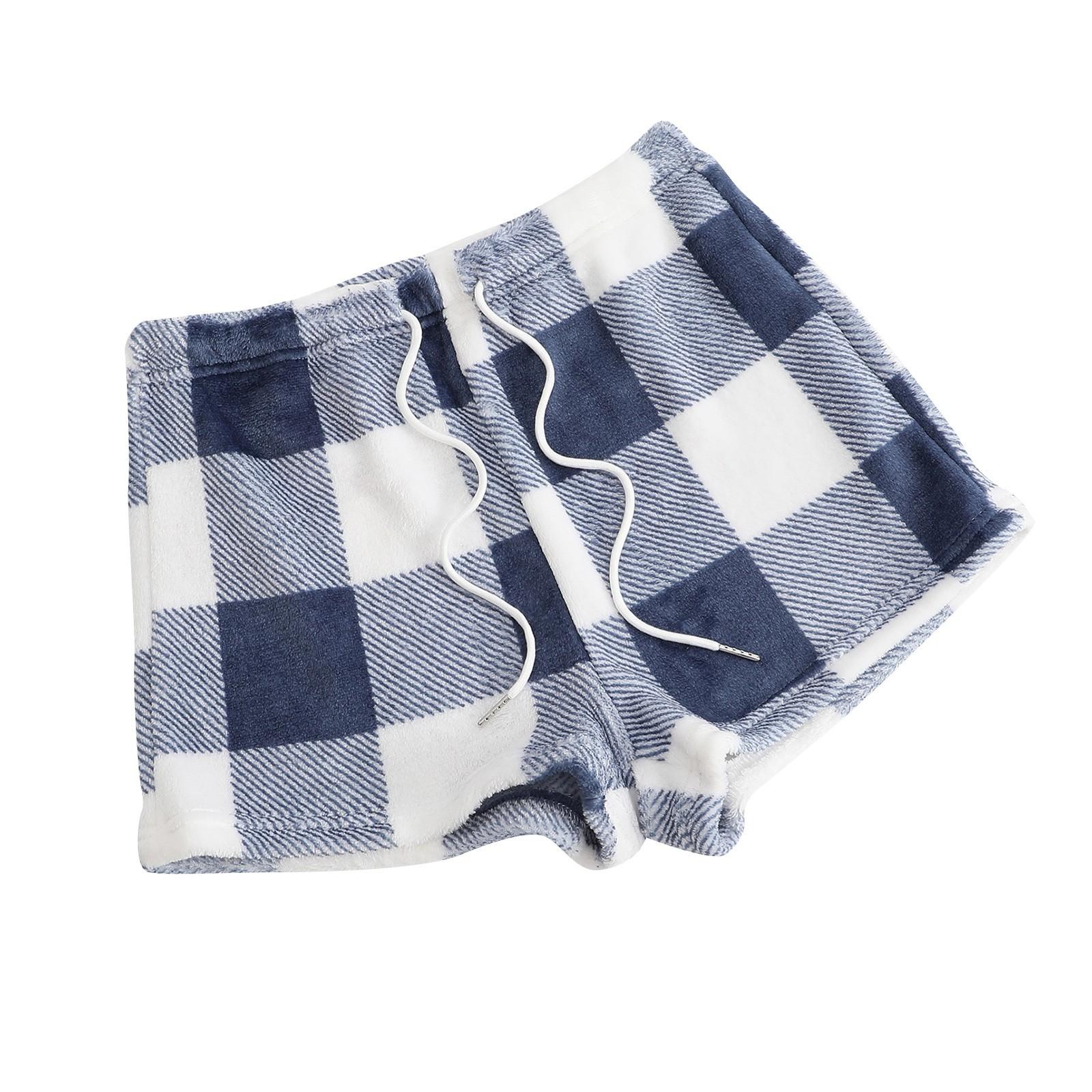 

Женские пижамные шорты, плюшевые шорты для сна, мягкие пижамные штаны с эластичной резинкой на талии, клетчатые брюки L