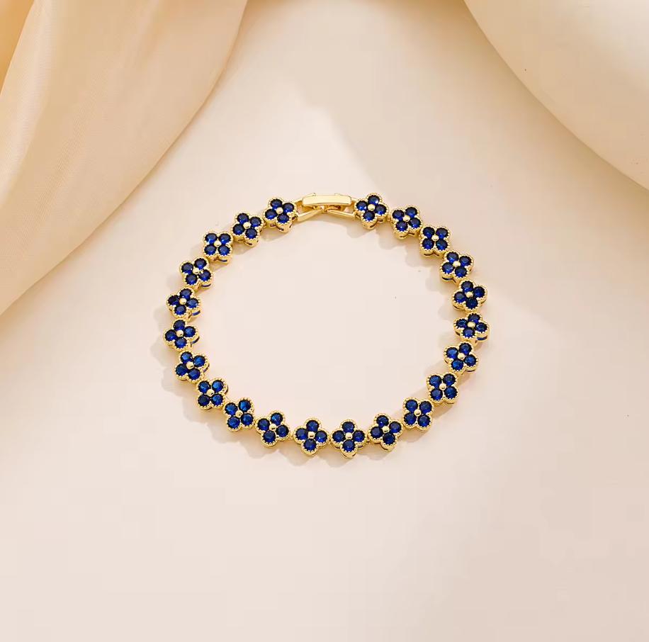 XF Multicolor Four-leaf Clover Bracelet Rainbow Tennis Bracelet Chic Alloy Bangle Luxurious Fashion Jewelry for Women