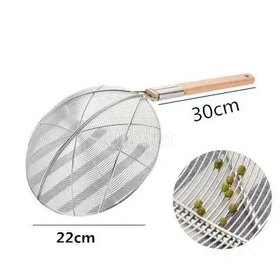 Stainless steel big long noodle French fries colanders strainer basket wooden handle frying net Hot Pot leaky filter sieve sink