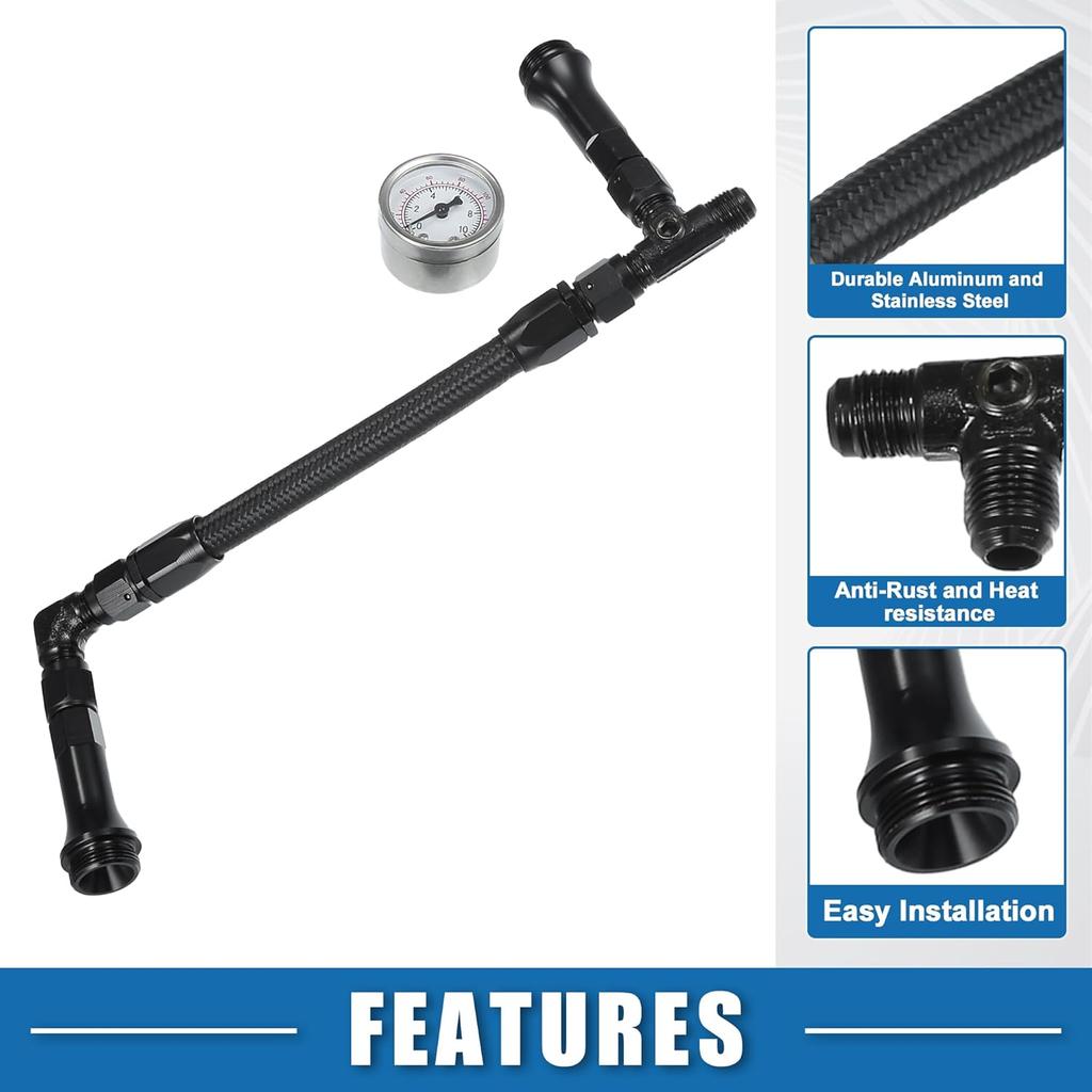 4150 Pletená palivová hadice s manometrem AN6 Dvojitý přívod paliva pro karburátor 4150 Hliník Černá