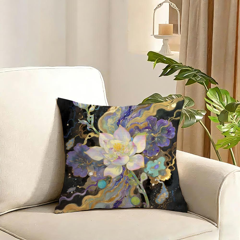 Fashion Lotus Cushion Cover Reversible Plush Pillow Cover Soft Fluffy Home Decor for Sofa Bedroom