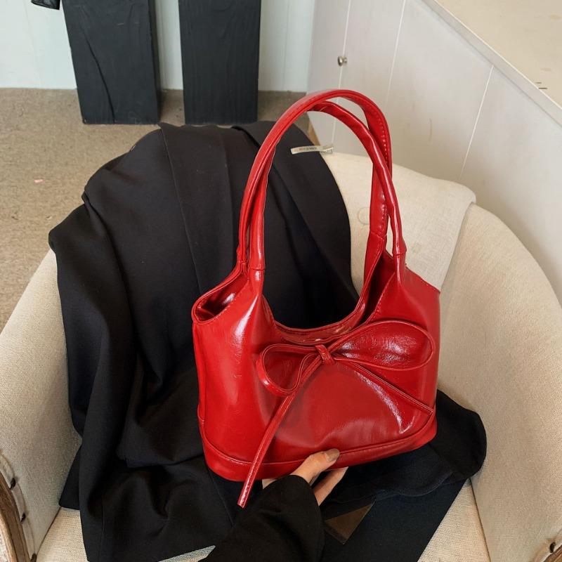 New Bow Niche Pu Women's Bag Simple Commuter Literary Shoulder Bag Large Capacity Underarm Tote Bag Women