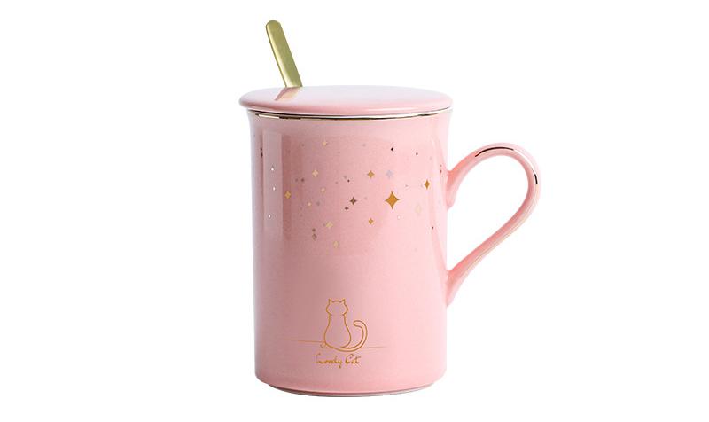 

Cat starry sky ceramics Mug with spoon lid,Vintage porcelain mug,Flower Tea Set Coffee Cup,Water Milk Coffee Drinkware Gift 330ml