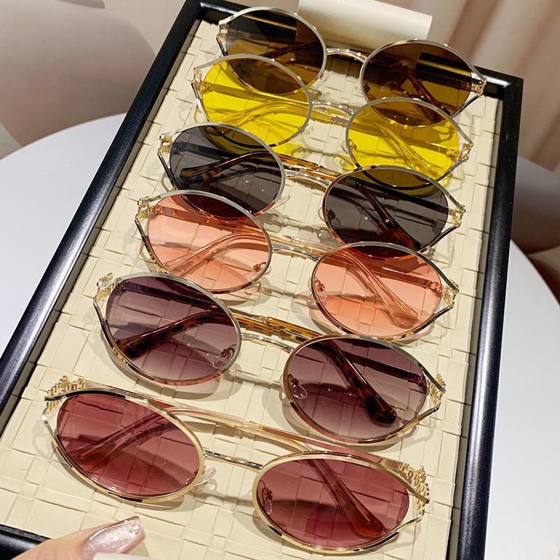 European Style Oval Hollow Sunglasses For Women With Uv400 Protection And Metal Frame For Fashionable Outings