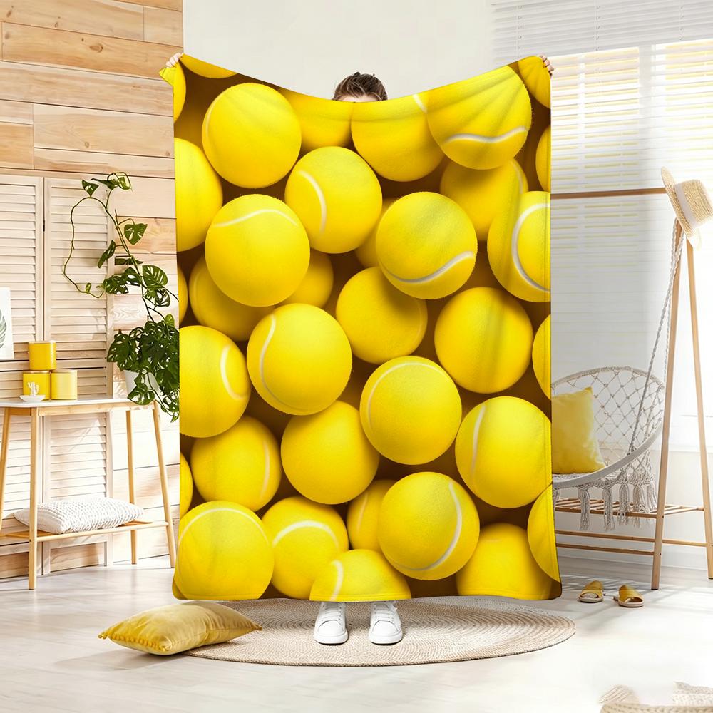 Macaron Pastel Tennis balls Throw Lightweight 240g Flannel Blanket Soft Skin-friendly for Summer Cooling