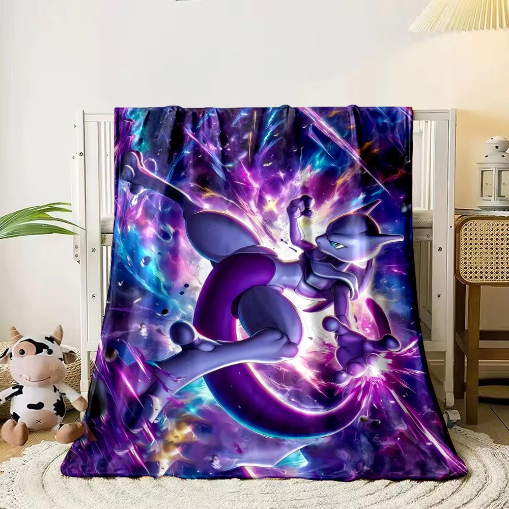 Mewtwo Purple Energy Cosmic Clash Battle Art Blanket Throw, Psychic Pokemon Storm Style Design, Cozy Fan Bedding and All Seasons Gift