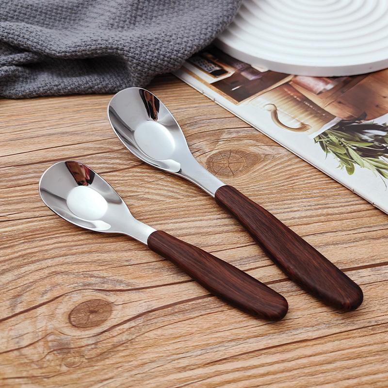 Stainless Steel Spoon With Imitation Wood Grain Handle Home Kitchen Tableware Dinnerware Dinner Dessert Rice Soup Spoons Gadgets