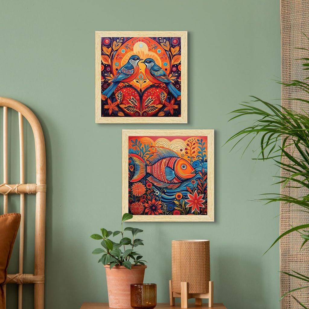 ArtX Paper Madhubani Art Paintings with Frame for Home Decor, Wall Painting for Living Room,