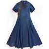 Johnature Chinese Style Cheongsam Vintage Casual Dress Summer Women Embroidery Short Sleeves Collar Dress