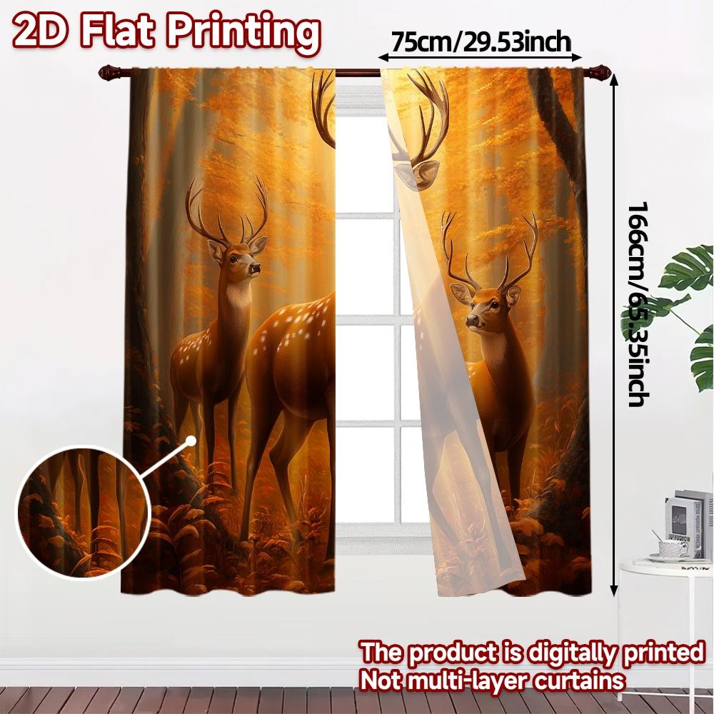 2Pcs,Curtains Autumn Deer Forest Warmth (3) Pattern Chic Curtains Prints Light Filtering Curtains Thermal Insulation, And Room