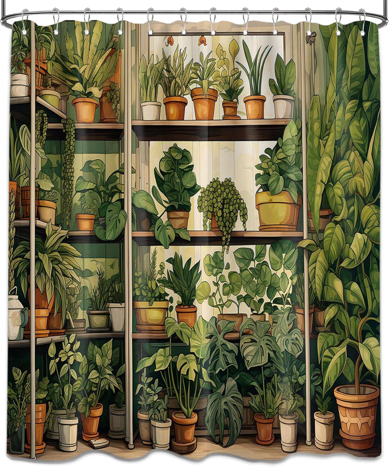 

Ботаническая шторка для душа, Винтажный зеленый принт растений, Искусственные горшечные цветы, Водонепроницаемый тканевый набор для ванной W120xH180cm