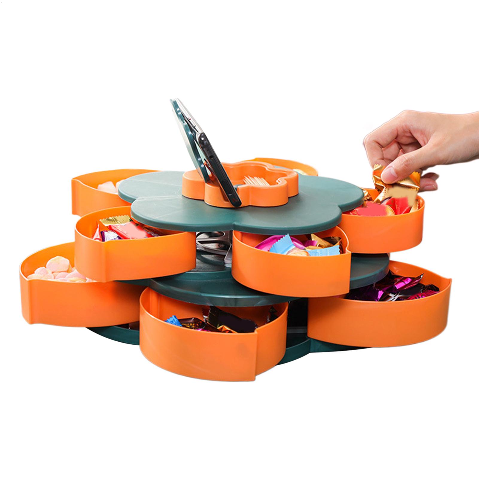 Snack Tray Double Layer Flower Shape Candy Storage Rotating Snack Box for Nut Candy Dips Party Appetizers Home Picnic CN