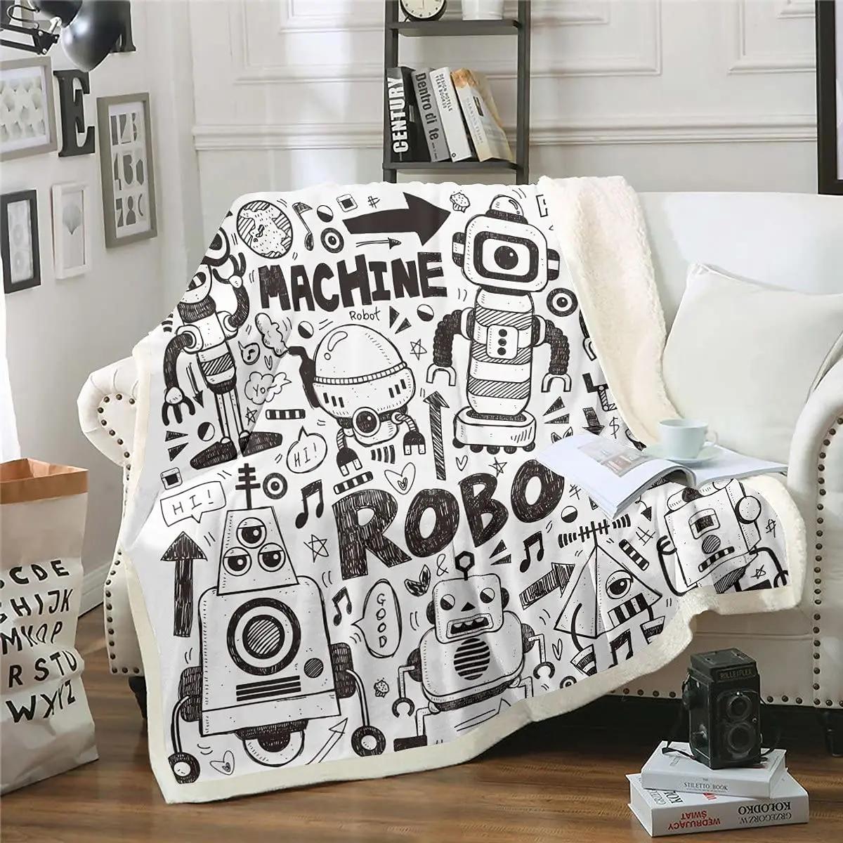 Robot Throw Blanket,Soft Flannel Robot Blanket for Boys Girls,Toddler Design Comfy Warm Quilt Blanket for Bed Sofa,Birthday Gift 130x150cm
