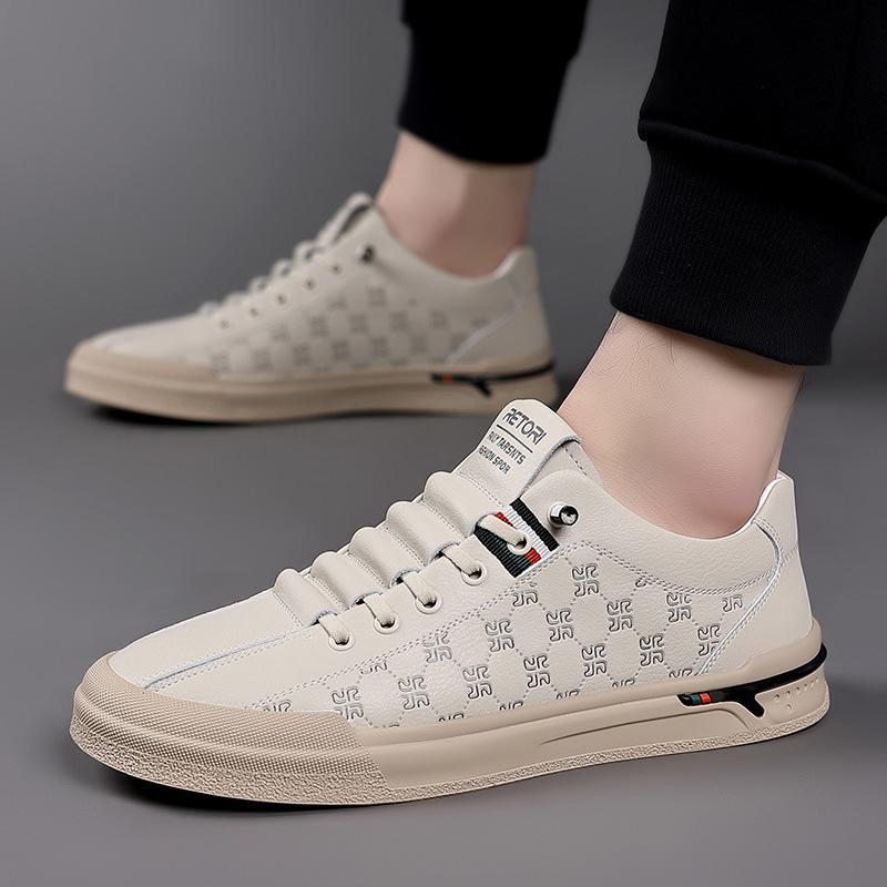 Spring Shoes for Men Genuine Leather Casual Shoes Fashion Knurling Flat Skateboard Shoes Youth Lace-up Sneakers