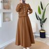 Women Long Sleeve Blouse and Long Skirts Casual Two Piece Suit Sets