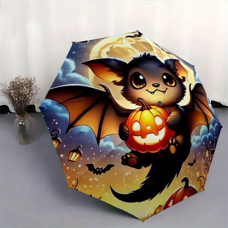 1pc Cute Bat Halloween Fully Automatic Folding Portable Umbrella, 8 Iron Frames, Three-Fold Design, Suitable for All Seasons, Suitable for O