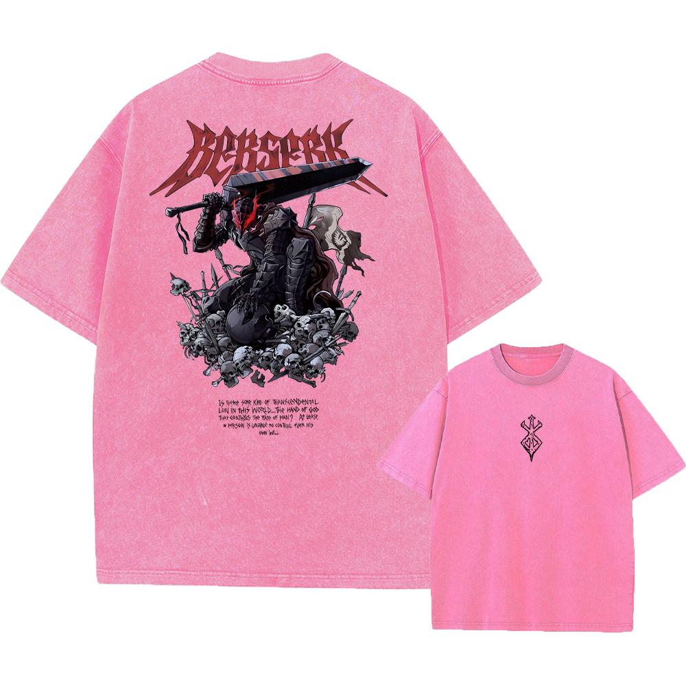 Anime Berserk Guts Acid Tshirt Retro Vintage Washed Graphic Tees Men Harajuku Cotton Casual Short Sleeve Tshirt Tops Unisex