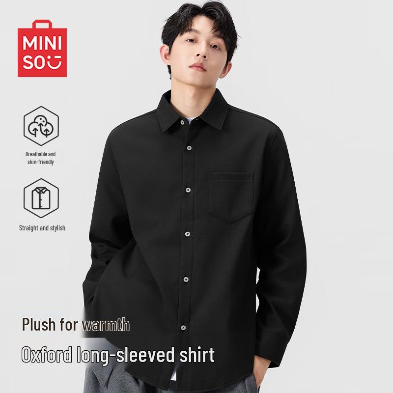 MINISO Men s Oxford Fleece-Lined Long-Sleeve Shirt M