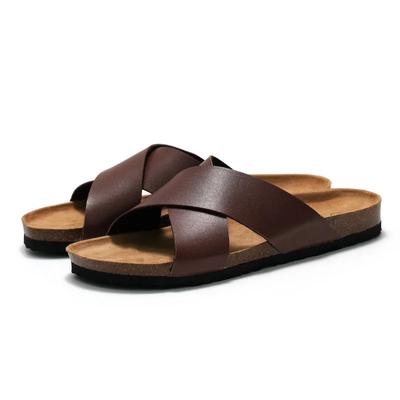 2024 New Men Beach Cork Slippers Summer Women Solid Color Non-slip Outside PU Leather Slide Shoes Casual Flip Flop Slippers Flat