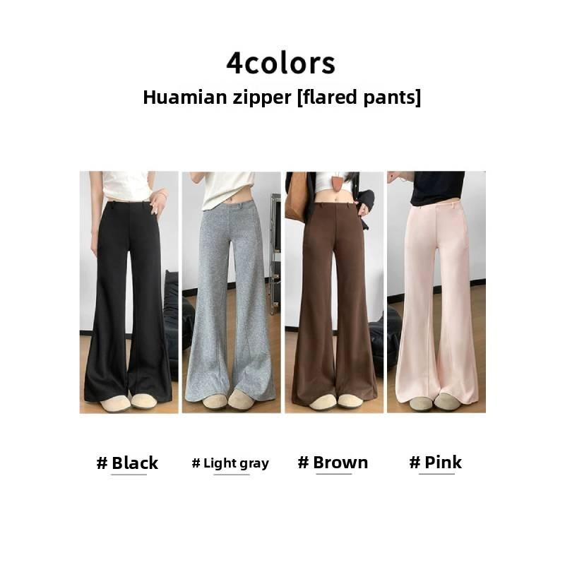 Flared Pants For Women With Plush Fleece Material Casual Long Trousers For Spring