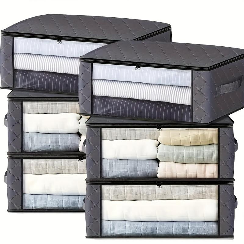 Non-Woven Fabric Storage Bins with Large Clear Windows Zipper Closure Foldable Organizer Boxes for Clothes Bedding Toys Blankets