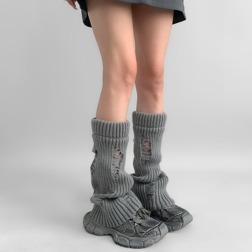 Sweet Cool Knitted Broken Hole Socks Subculture Ripped Foot Cover Fashion Knit Leg Warmer