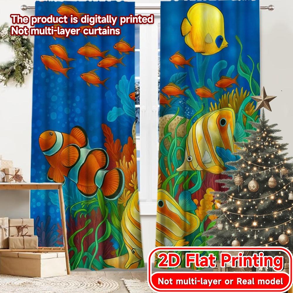 

2pcs 2D FLAT PRINTING Curtains (Without Rod) Underwater Colors Christmas Festival Minimalist Curtains Versatile Durable 100*130 Grommet Top 1pcs