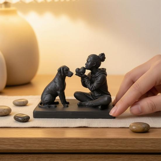 3D Printed Dog And Owner Sculpture Dog And Owner Statue Desktop Animal Figurine