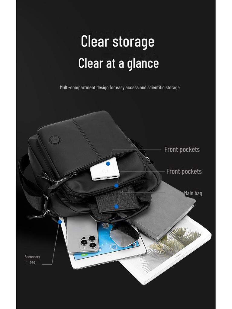 Geantă de umăr verticală pentru bărbați, cu capacitate mare și buzunare multiple, pentru afaceri, călătorii și timp liber