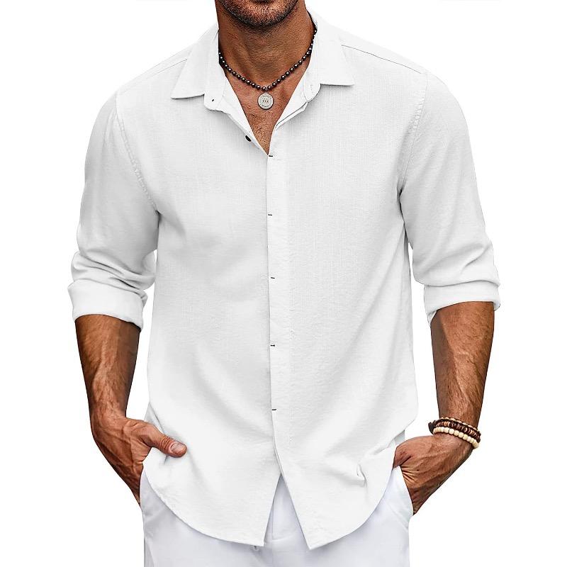 Men's Shirt Solid Color Cardigan Long-sleeved Lapel Shirt