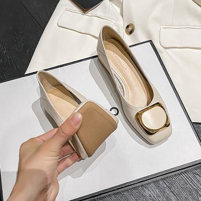 Coarse Heel Single Shoes Women's New Shallow Mouth Square Head Medium Heel Soft Leather Grandma Shoes Small Size 31323334