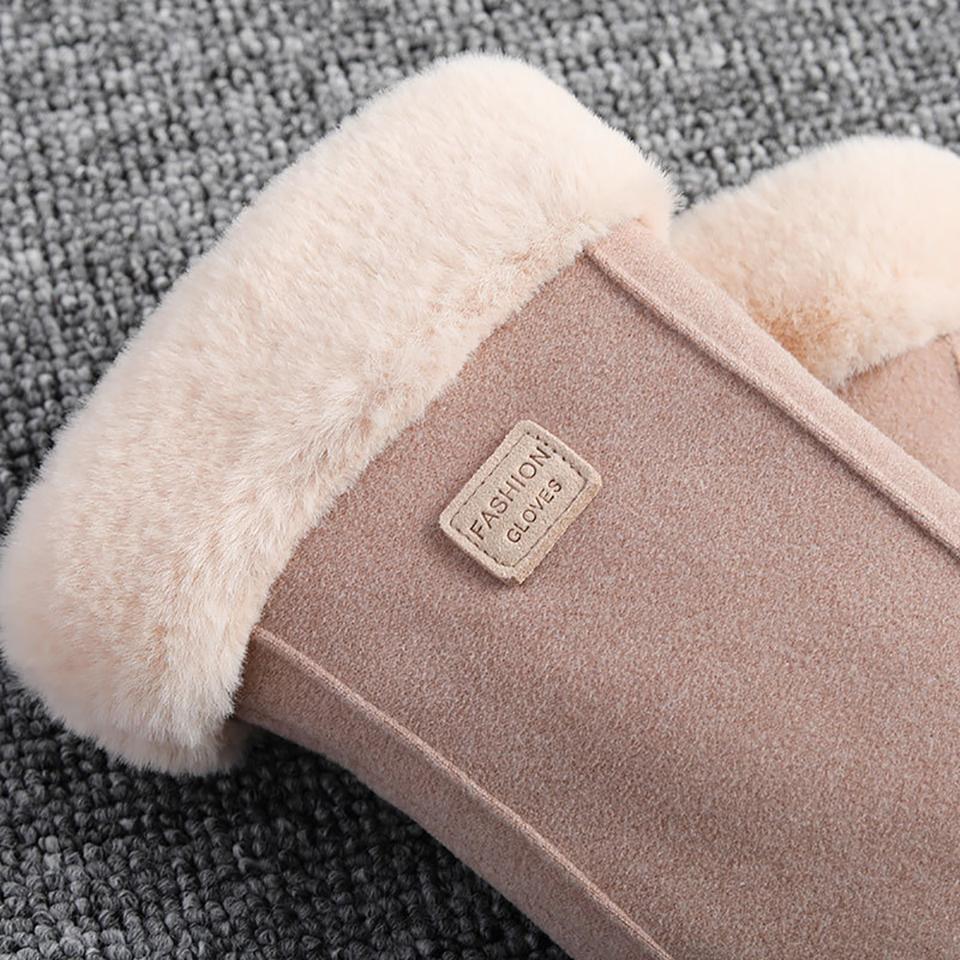 Loogdeel Fashion Warm Suede Outdoor Guantes Lady Touchscreen Driving Gloves Sports Cycling Mitten Women Winter Thick Plush Glove