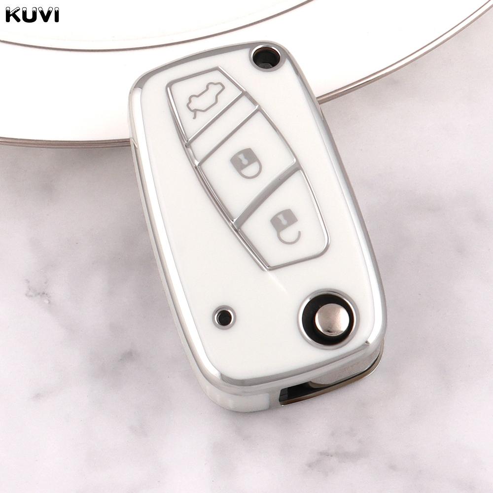 Kuvi TPU Car Flip Key Case Cover For FIAT 500 Panda Idea Stilo Ducato Punto Bravo Grande Minibus Doblo Protected Fob Accessories