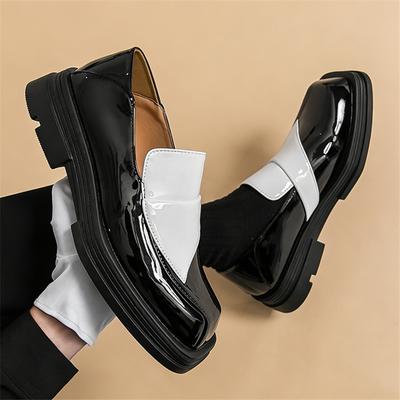 Trend Designer New Men's Black White Mixed Slip On Casual Leather Shoes Male Elevator Loafers Wedding Dress Formal Footwear