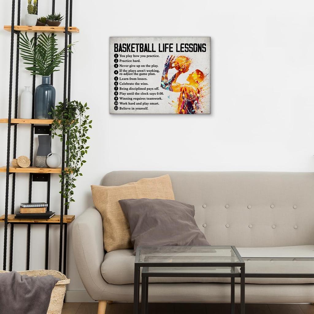 Hijie Basketball Poster Canvas Wall Art for Home Decor, pirational Canvas Print Painting, Basketball Gifts for Players and Lovers, 12x15 Inch