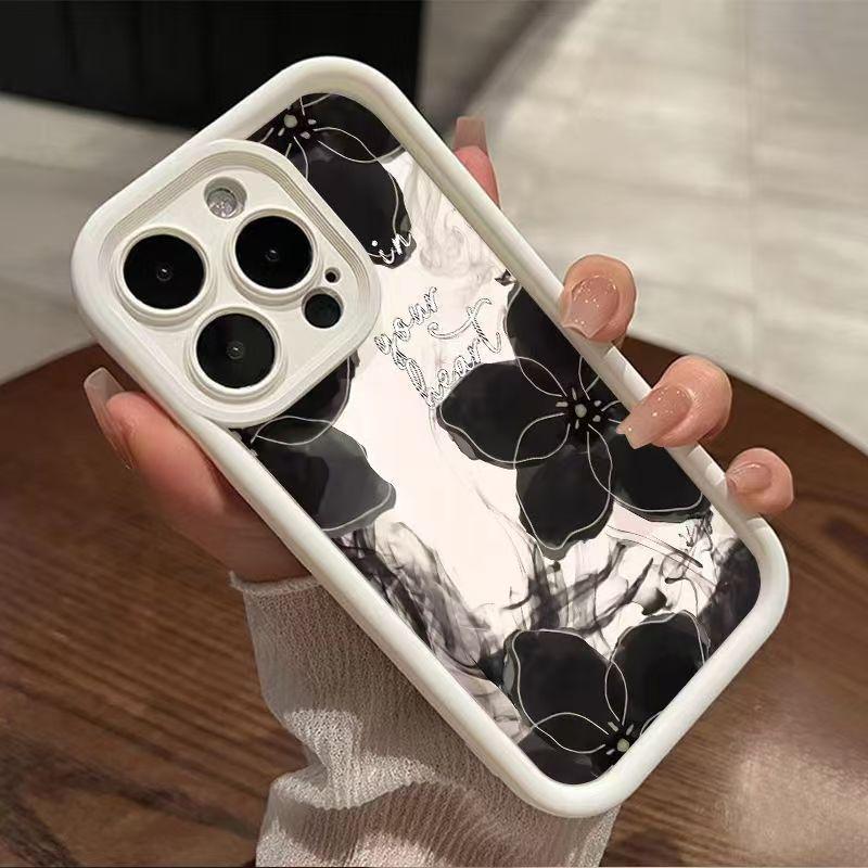 Husă de telefon cu flori în stil tuș pentru iPhone 17 Pro Max/16/15/14/13 Pro