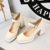 Thick Heel, Square Heel, High Heel, Waterproof Platform, Square Toe, Shallow Mouth, Belt Buckle, Straight Strap, Single Shoe for Women