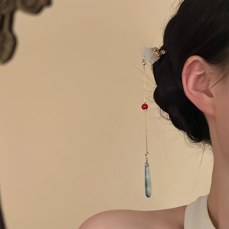 Vintage Chinese Style Pearl Tassel Hair Clips Enamel Flower Hair Pins For Women Hanfu Wedding Hair Accessories